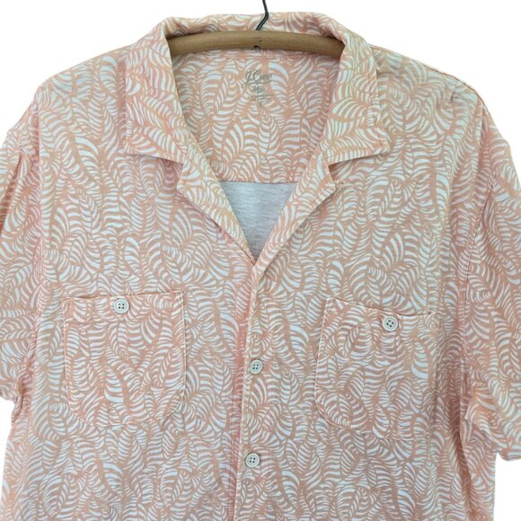 J. Crew Mens XL Slub Cotton Button-Up Shirt Palm Print Short Sleeve Peach White - Picture 3 of 7
